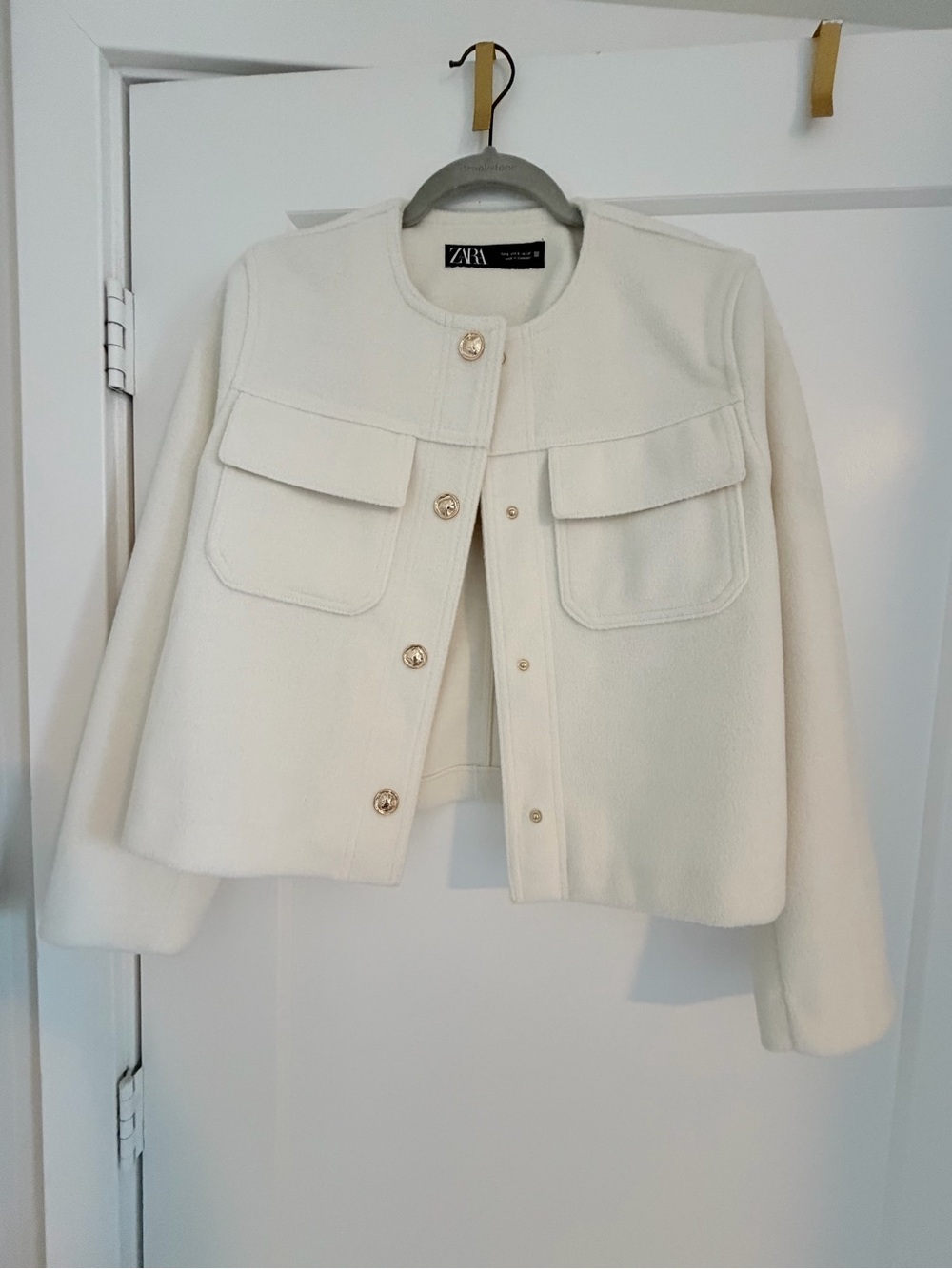 Zara Off-White Boxy Button-Front Jacket, S